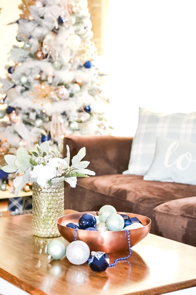 Blue and sage Christmas living room