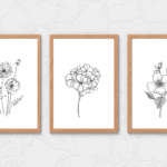 Black and white flower art set